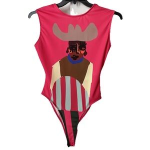 NWT Zara Justine Franco Print Pink Bodysuit Size Small